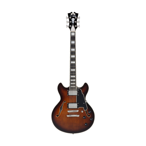D'Angelico Premier Mini DC Semi-Hollowbody w/Stopbar Tailpiece Electric Guitar, Brown Burst