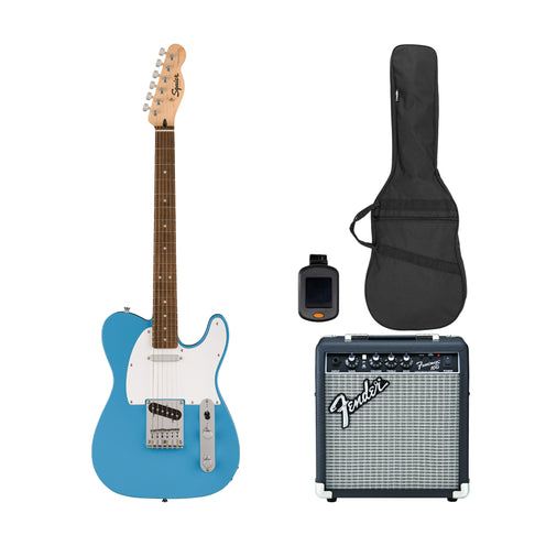 Squier Sonic Telecaster Electric Guitar Bundle w/White Pickguard, Laurel FB, California Blue