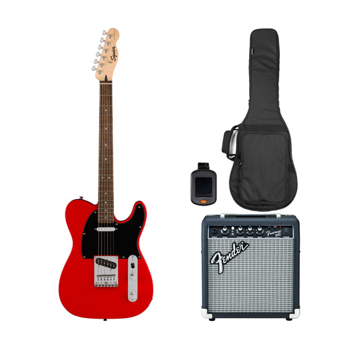 Squier Sonic Telecaster Electric Guitar Bundle w/Black Pickguard, Laurel FB, Torino Red (SG)