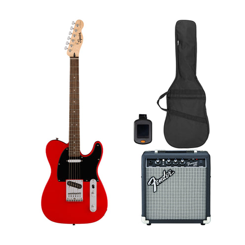 Squier Sonic Telecaster Electric Guitar Bundle w/Black Pickguard, Laurel FB, Torino Red