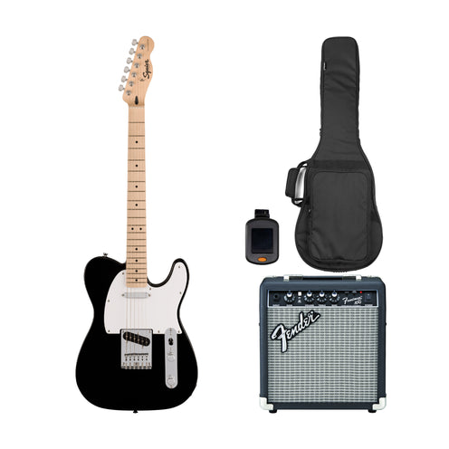 Squier Sonic Telecaster Electric Guitar Bundle w/White Pickguard, Maple FB, Black (SG)