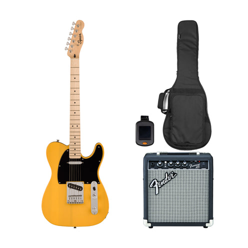 Squier Sonic Telecaster Electric Guitar Bundle w/Black Pickguard, Maple FB, Butterscotch Blonde (SG)