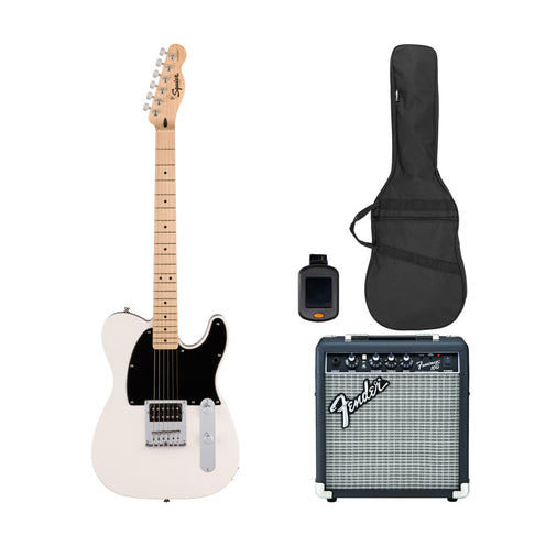 Squier Sonic Esquire H Electric Guitar Bundle w/Black Pickguard, Maple FB, Arctic White