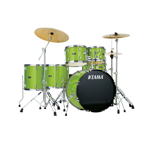 TAMA ST62H6C-LGS Stagestar 6-Piece Drum Kit w/ Hardware+Throne+Cymbals, Lime Green Sparkle