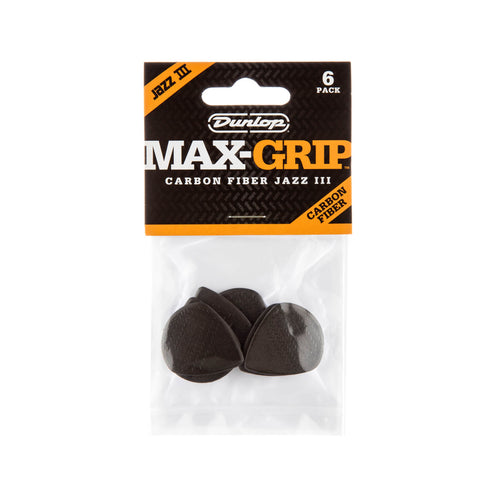Jim Dunlop 471P3C Nylon Max Grip Jazz III Carbon Fibre Picks, 6-Pack