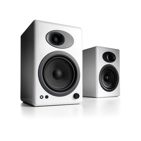 Audioengine A5+ Classic Powered Bookshelf Speakers, Hi-Gloss White (Pair)