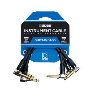 BOSS BIC-PC-3 Studio Grade Instrument Cable w/Right-Angle 1/4 inch Connectors (3-Pack)