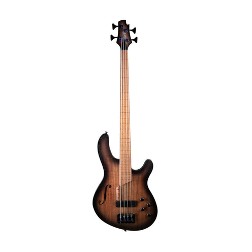 Cort Artisan B4FL MHPZ Fretless Bass Guitar, Open Pore Trans Black Burst