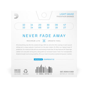 D'Addario XSAPB1047-12 Phosphor Bronze 12-String Acoustic Guitar Strings, Light, 10-47