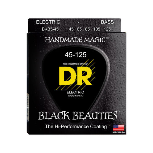 DR Strings BKB5-45 Black Beauties Coated Steel 5-String Bass Guitar Strings, Medium, 45-125