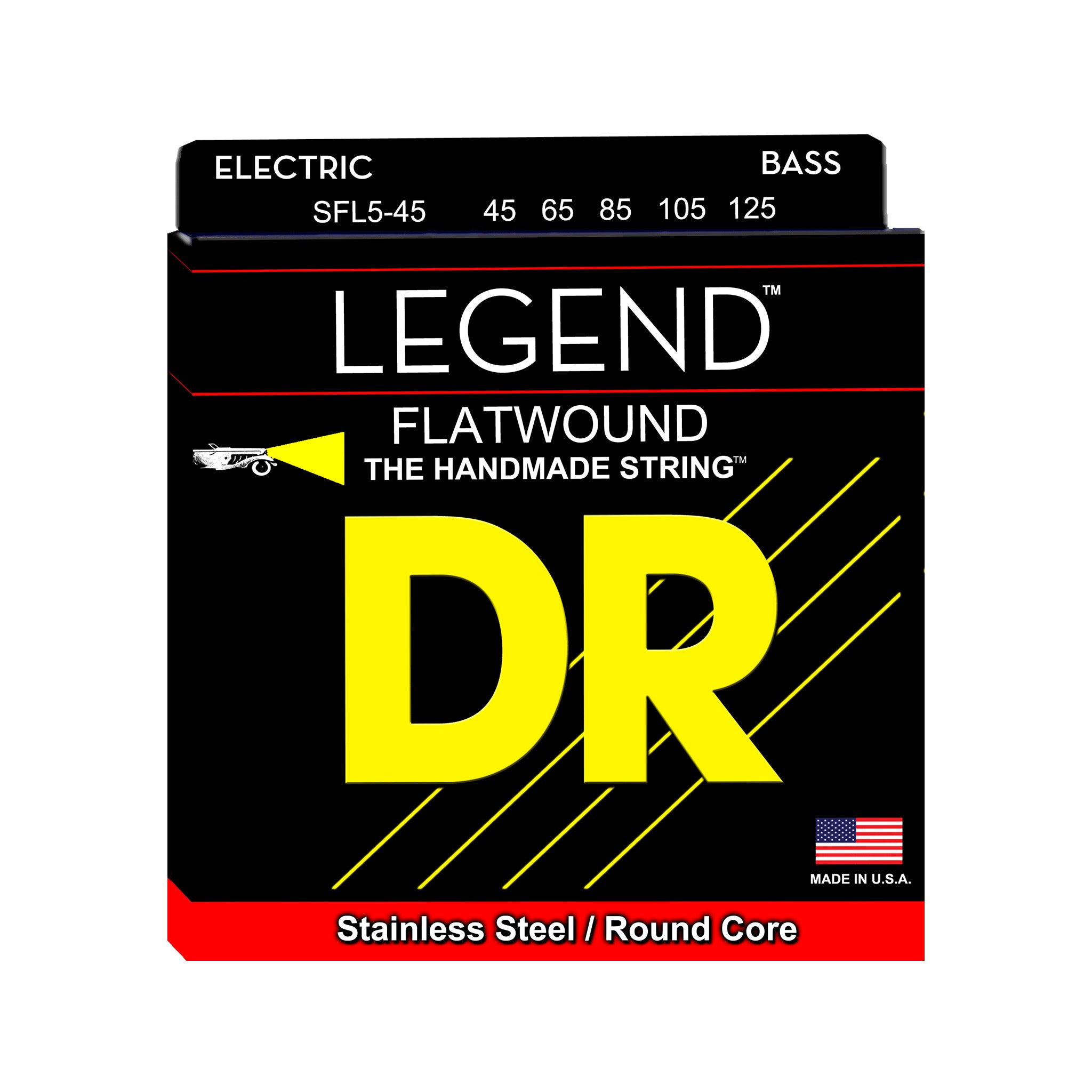 DR Strings FL5-45 Legend Flatwound 5-String Bass Guitar Strings, Medium, 45-125