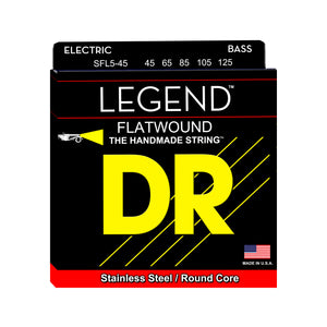 DR Strings FL5-45 Legend Flatwound 5-String Bass Guitar Strings, Medium, 45-125