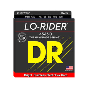 DR Strings MH5-130 Lo-Rider Stainless Steel 5-String Bass Guitar Strings, Medium, 45-130