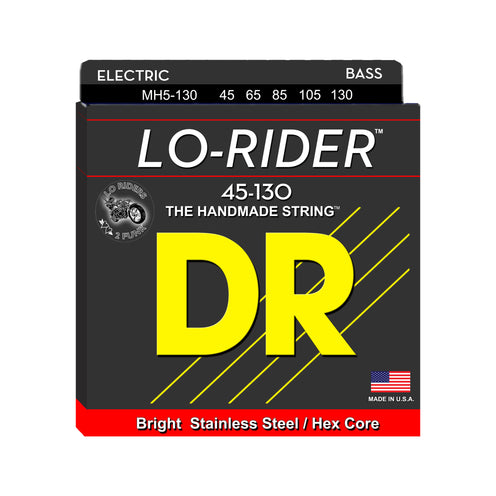 DR Strings MH5-130 Lo-Rider Stainless Steel 5-String Bass Guitar Strings, Medium, 45-130