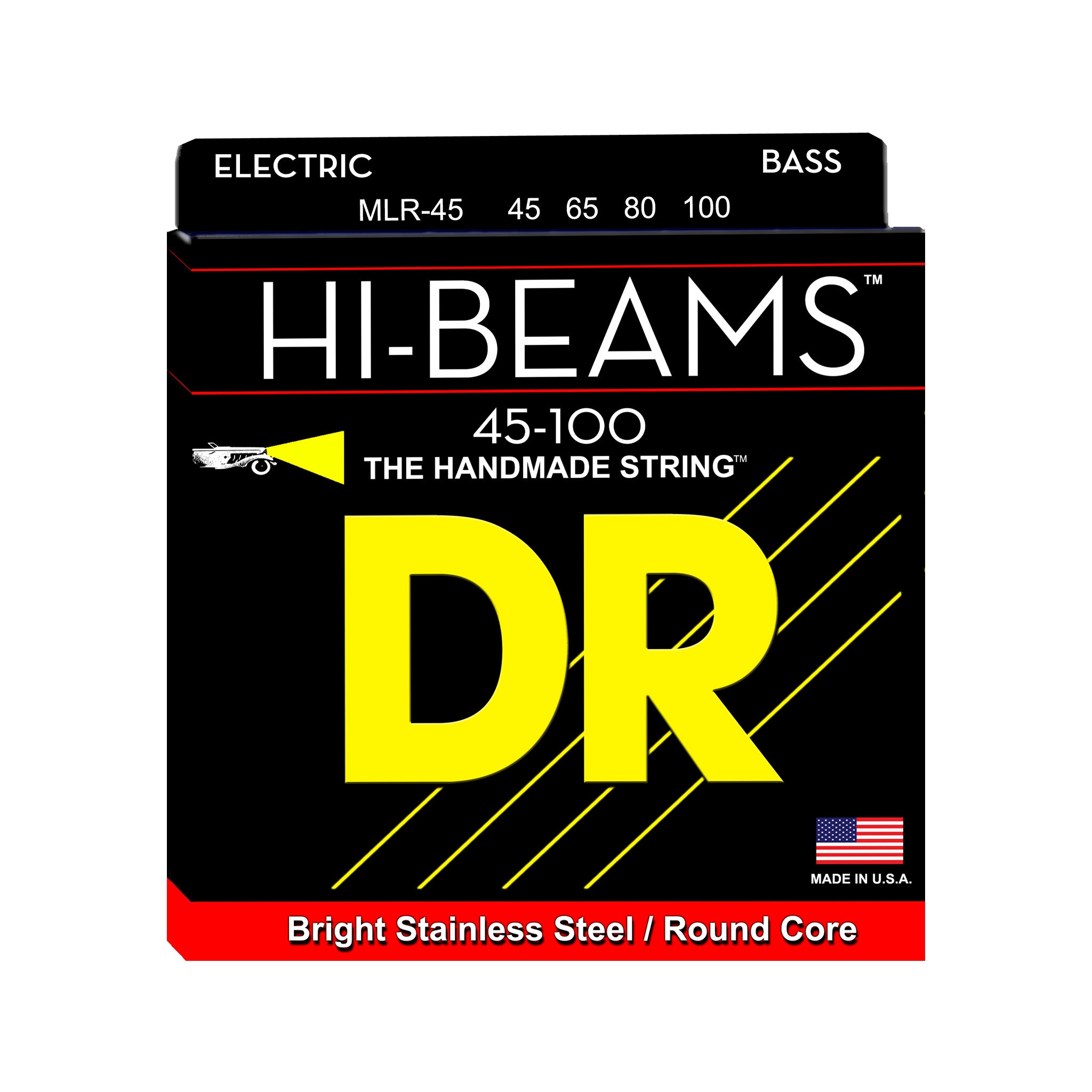 DR Strings MLR-45 Hi-Beam Stainless Steel 4-String Bass Guitar Strings, Medium, 45-100a