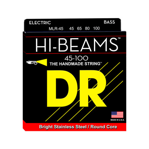 DR Strings MLR-45 Hi-Beam Stainless Steel 4-String Bass Guitar Strings, Medium, 45-100a