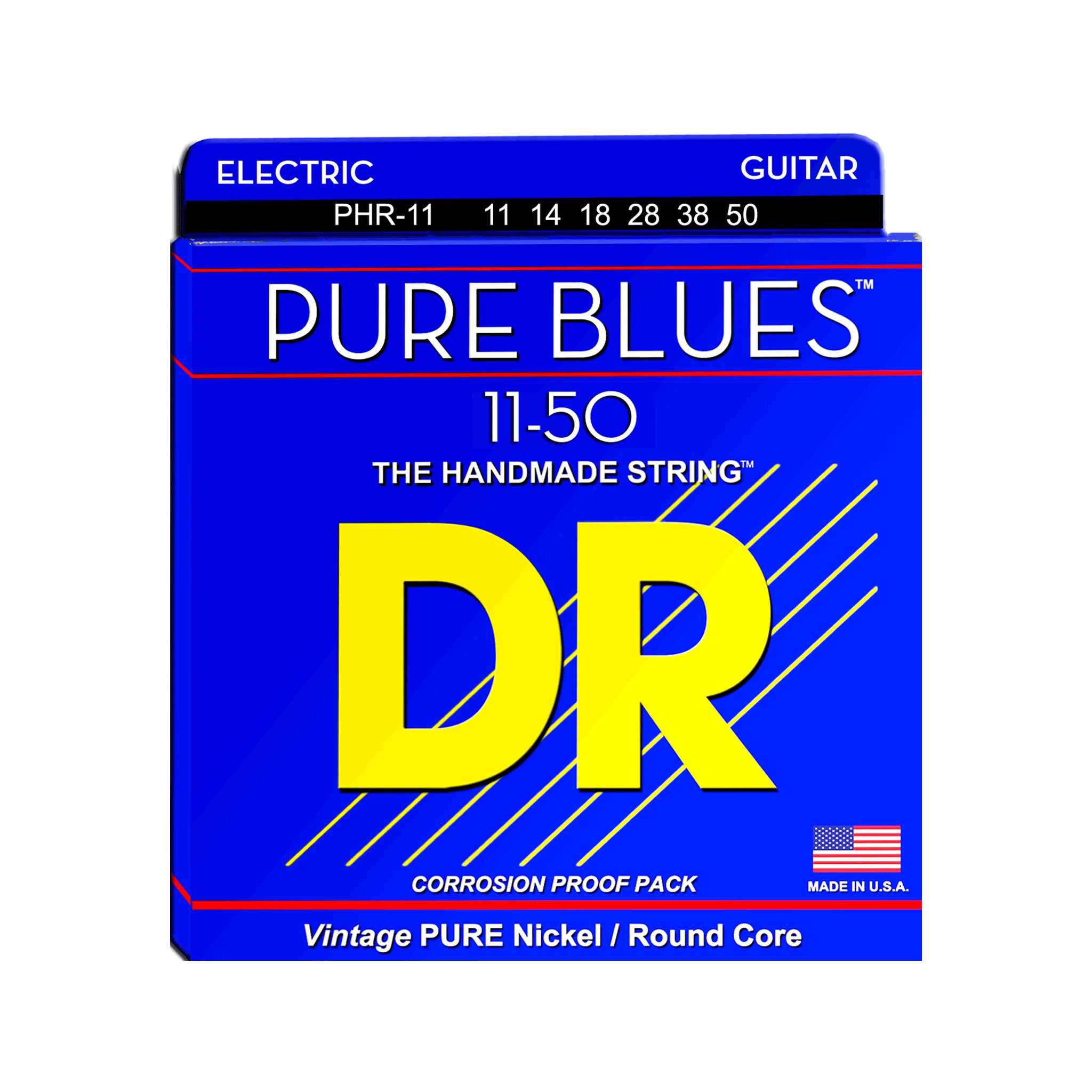 DR Strings PHR-11 Pure Blues Pure Nickel Electric Guitar Strings, Heavy, 11-50