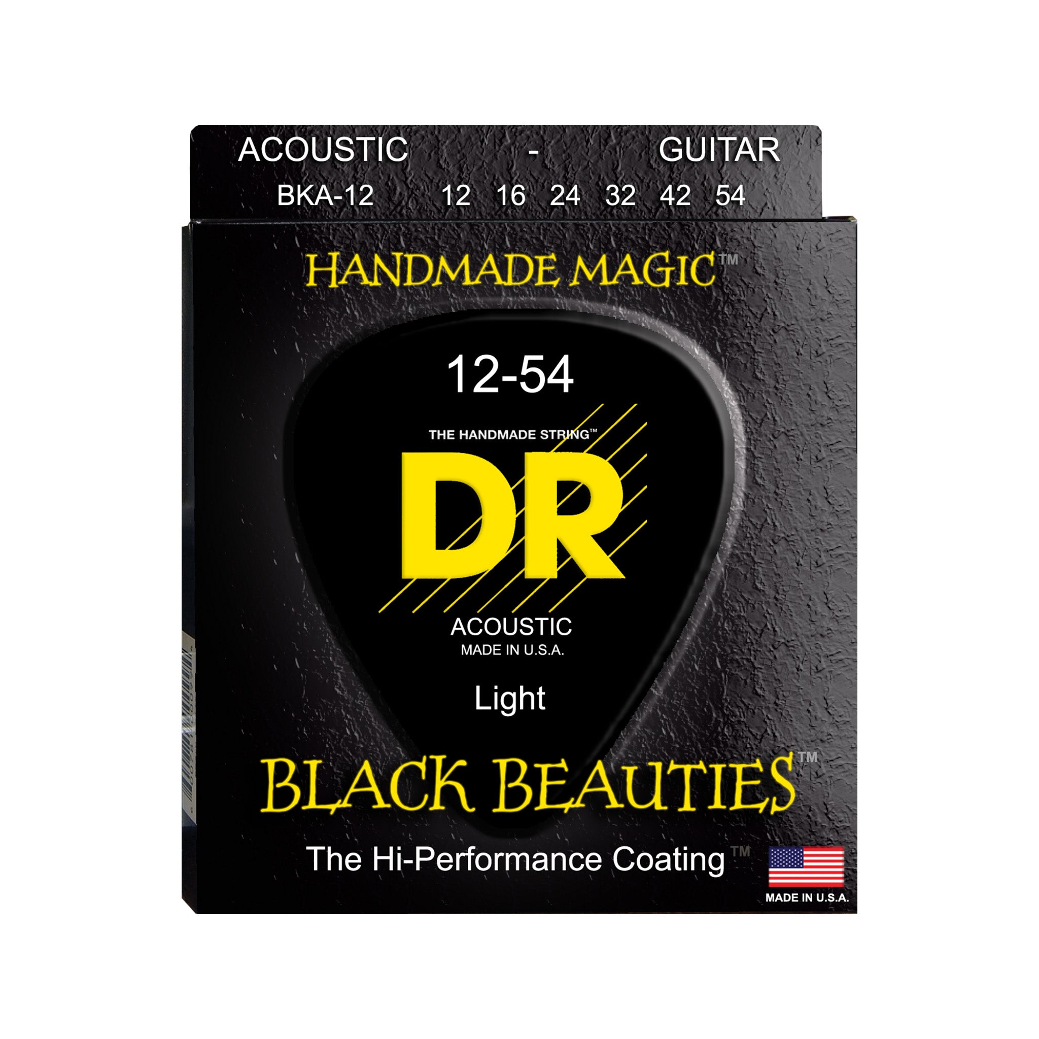 DR Strings BKA-12 Black Beauties K3 Coated Acoustic Guitar Strings, Light, 12-54