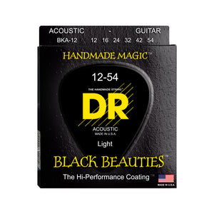 DR Strings BKA-12 Black Beauties K3 Coated Acoustic Guitar Strings, Light, 12-54