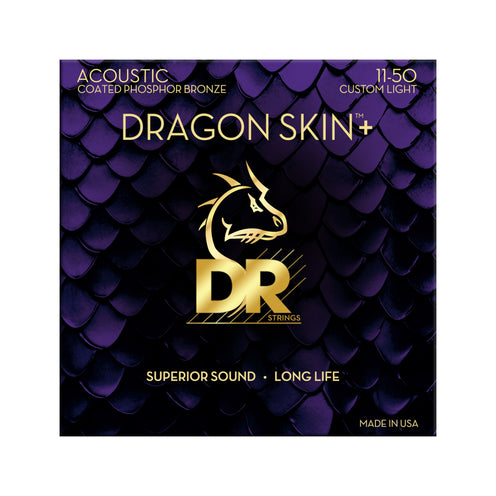 DR Strings DAP-11 Dragon Skin+ Coated Phosphor Bronze Acoustic Guitar Strings, Custom Light, 11-50