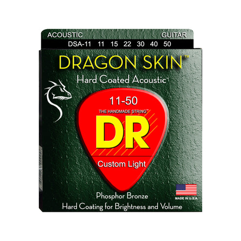 DR Strings DSA-11 Dragon-Skin Phosphor Bronze Coated Acoustic Guitar Strings, Custom Light, 11-50