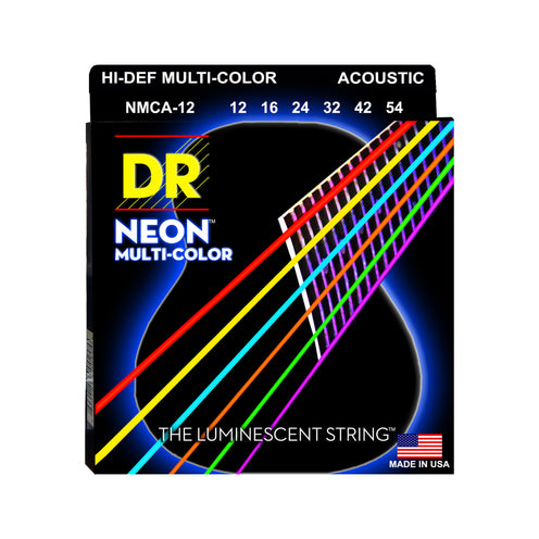 DR Strings NMCA-12 Hi-Def Neon Multi-Color K3 Coated Acoustic Guitar Strings, Light, 12-54