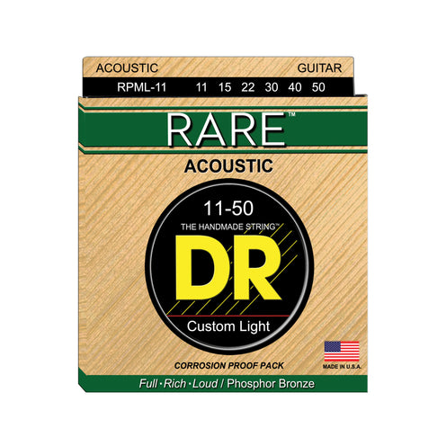 DR Strings RPML-11 Rare Phosphor Bronze Acoustic Guitar Strings, Custom Light, 11-50