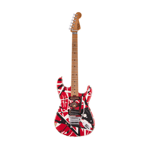 EVH Striped Series Frankie, Maple FB, Red w/ Black & White Stripes
