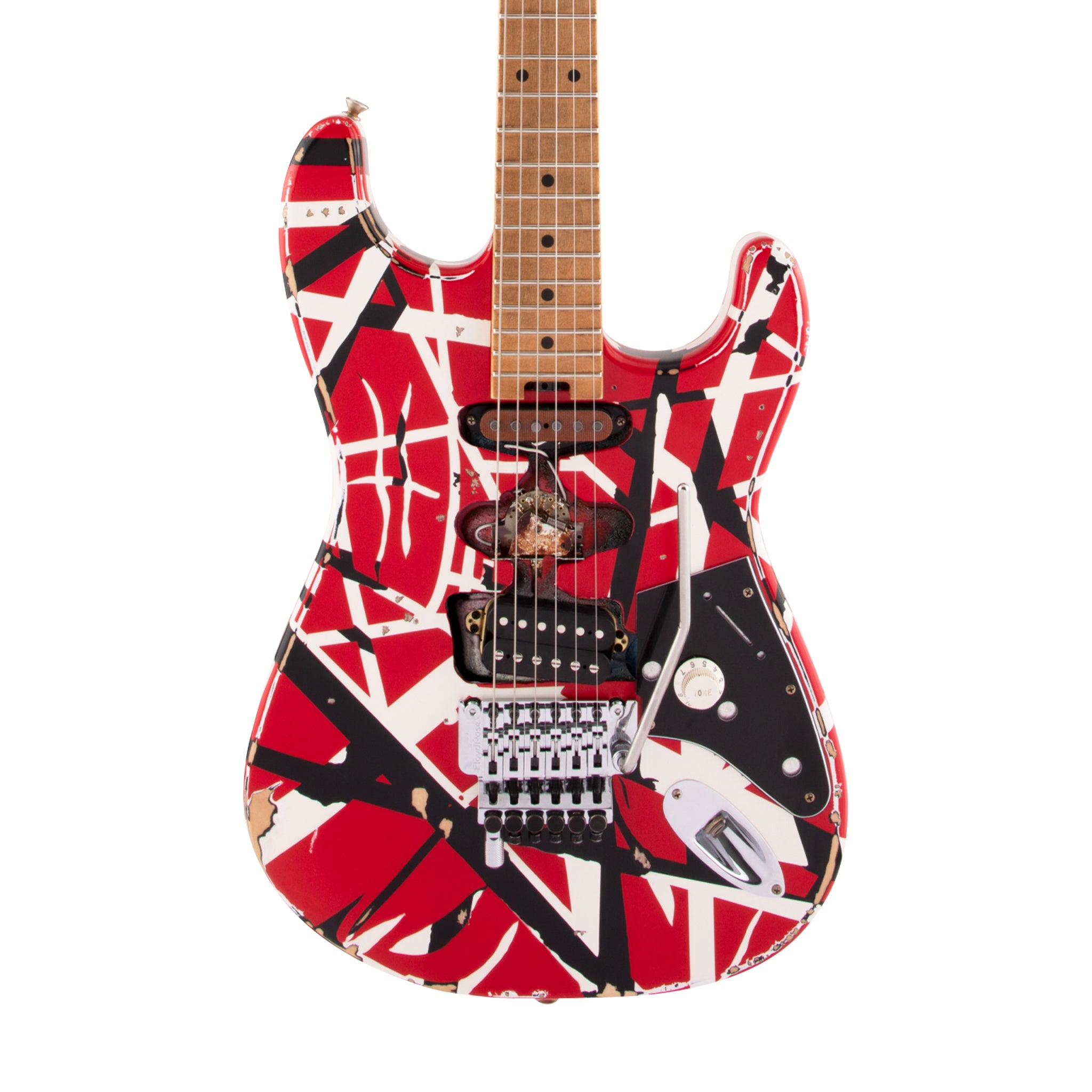 EVH Striped Series Frankie, Maple FB, Red w/ Black & White Stripes
