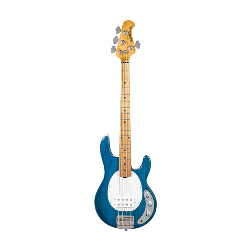 Ernie Ball Music Man StingRay Short-Scale Bass Guitar, Roasted Maple FB, Trans Blue