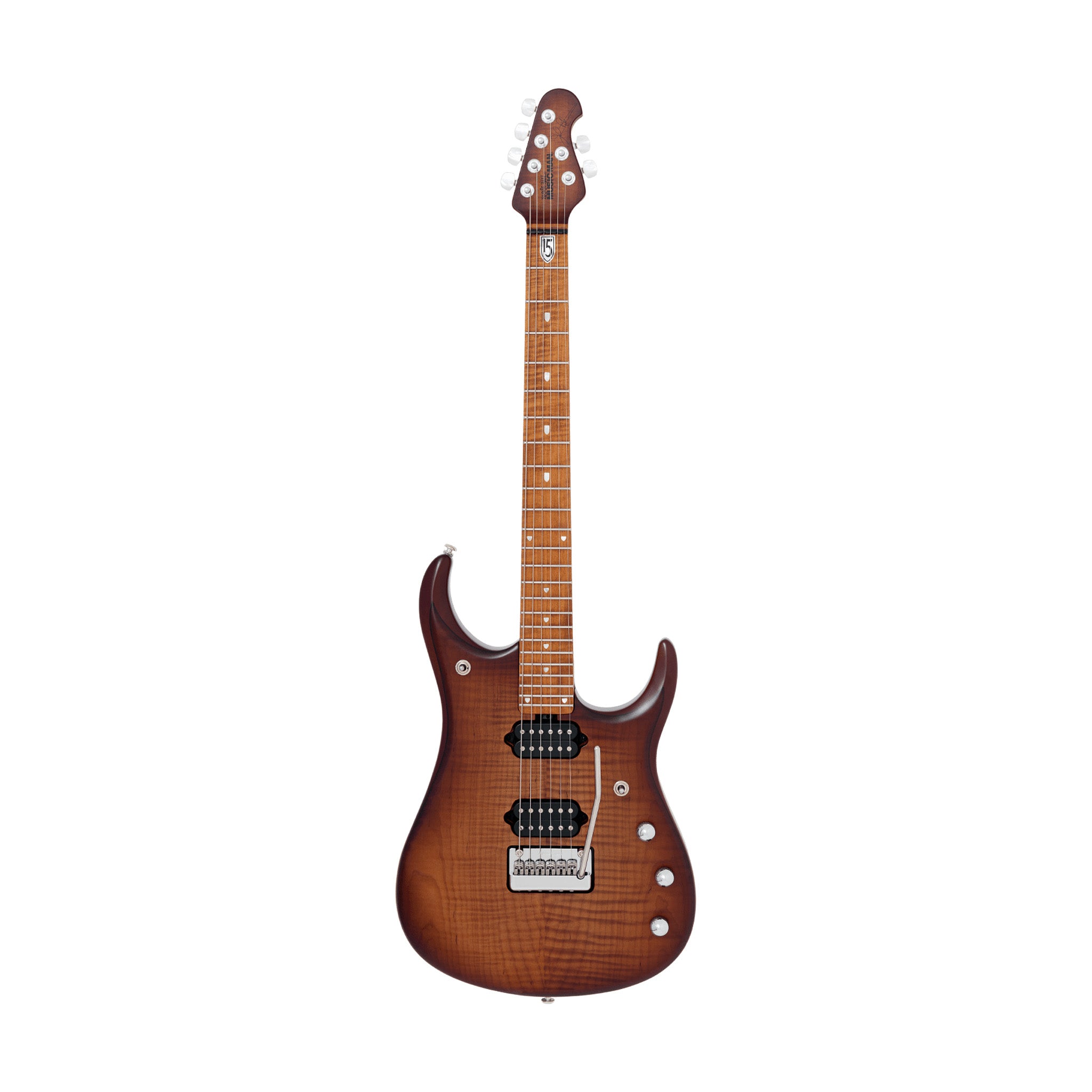 Ernie Ball Music Man JP15 Electric Guitar, Maple FB, Sahara Burst Flame
