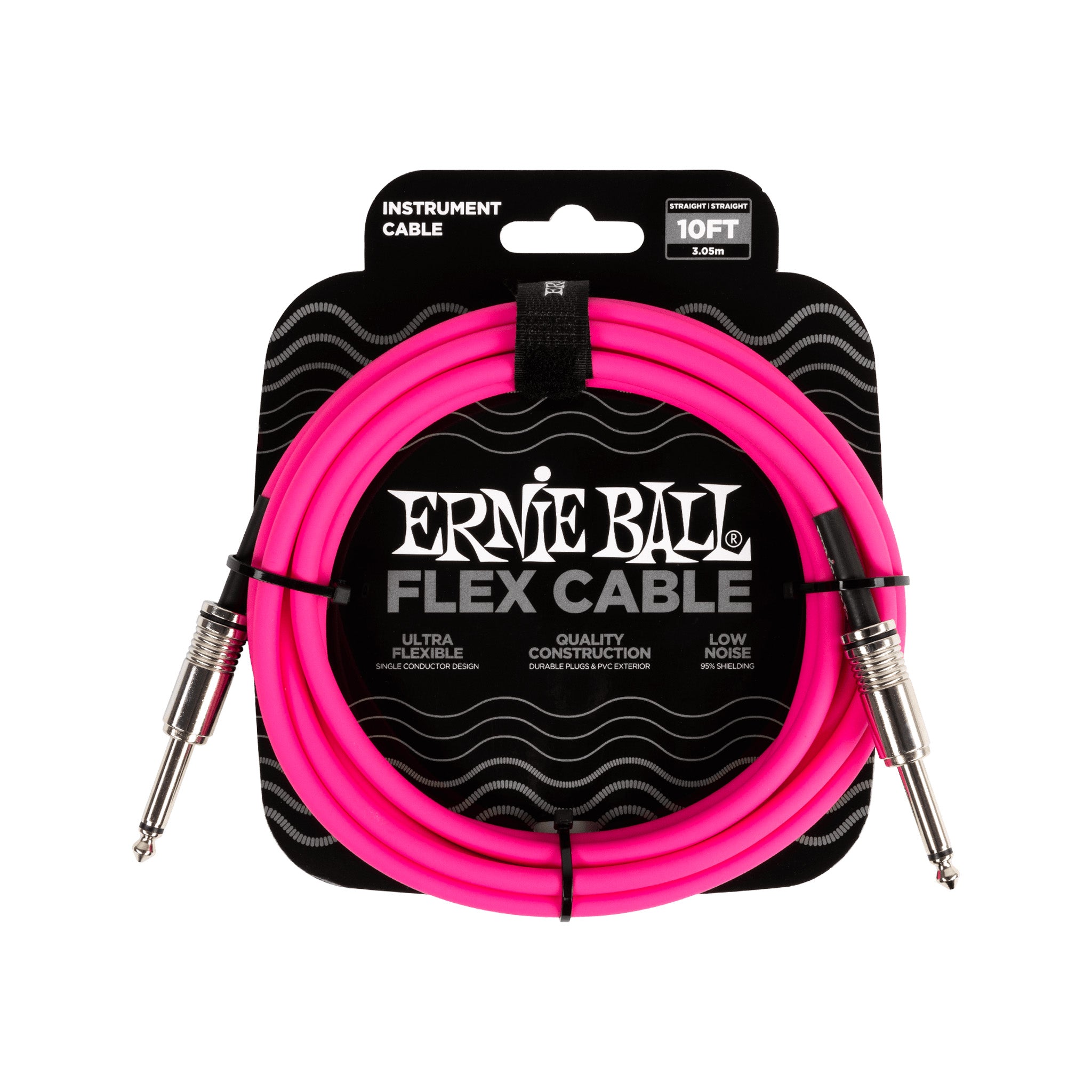 Ernie Ball 10FT Flex Straight to Straight Instrument Cable, Pink
