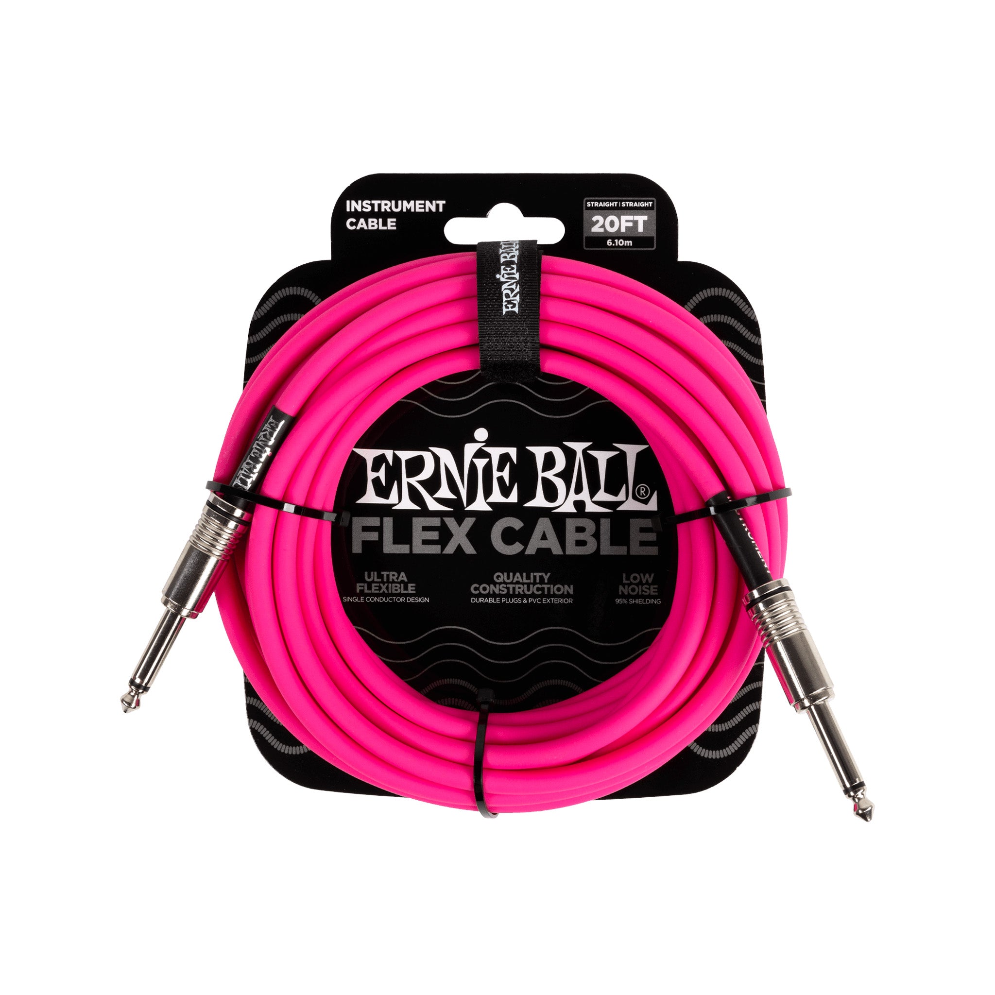 Ernie Ball 20ft Flex Straight to Straight Instrument Cable, Pink