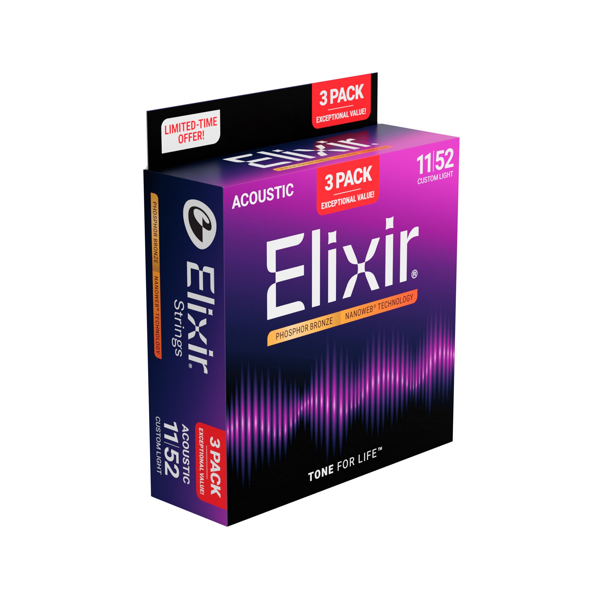 Elixir 16568 Nanoweb Phosphor Bronze Acoustic Guitar Strings