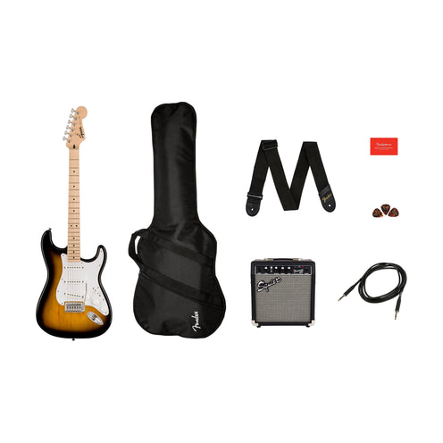 Squier Sonic Stratocaster Pack w/Gig Bag, Maple FB, 10G, 230V EU, 2-Color Sunburst