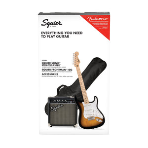 Squier Sonic Stratocaster Pack w/Gig Bag, Maple FB, 10G, 230V EU, 2-Color Sunburst