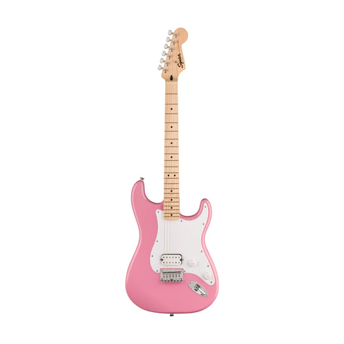 Squier Sonic Stratocaster HT H Electric Guitar w/White Pickguard, Maple FB, Flash Pink
