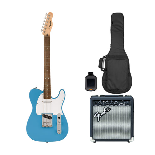 Squier Sonic Telecaster Electric Guitar Bundle w/White Pickguard, Laurel FB, California Blue (SG)