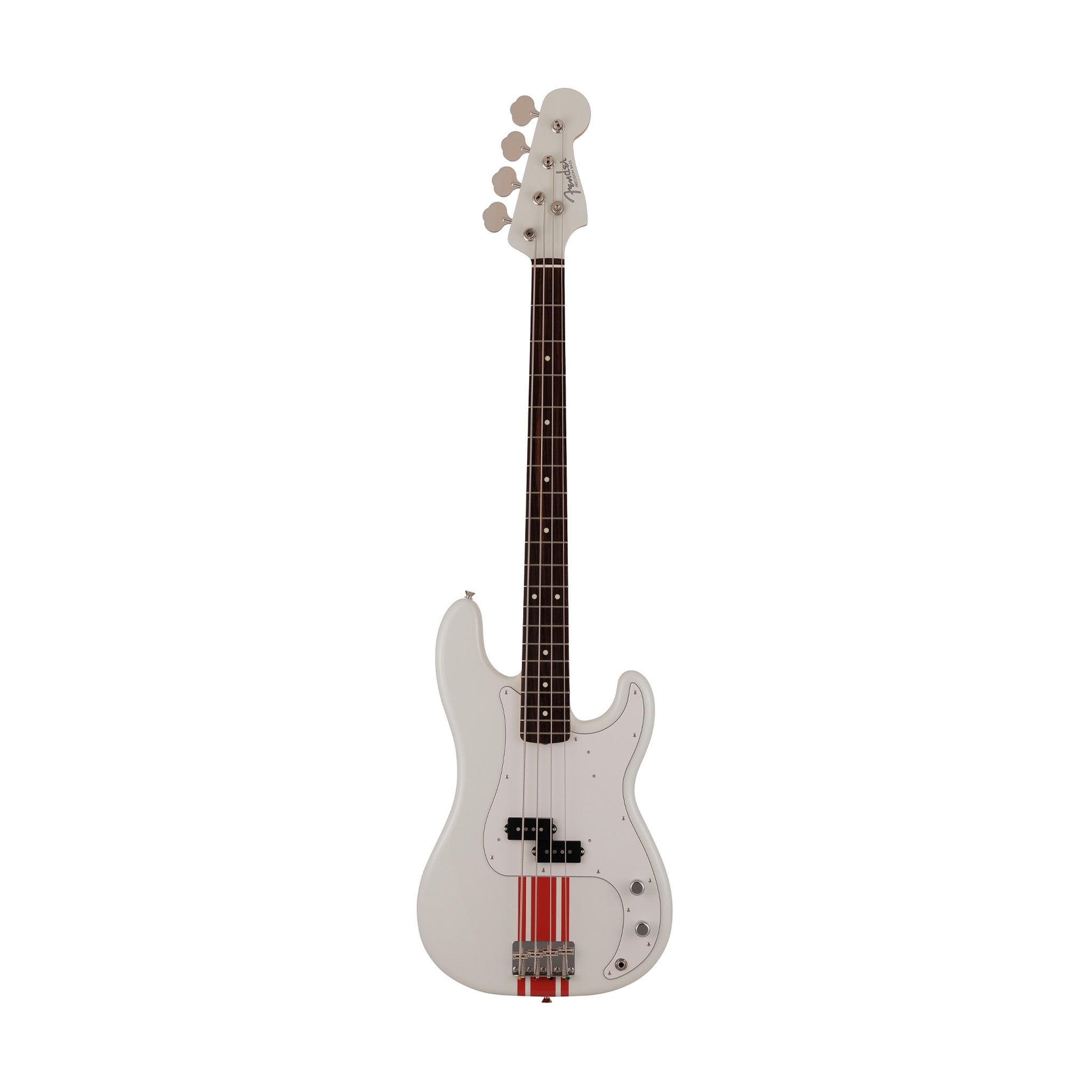 Fender Japan Traditional II 60s Precision Bass Guitar, RW FB, Olympic White / Red Stripes