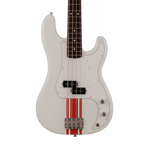 Fender Japan Traditional II 60s Precision Bass Guitar, RW FB, Olympic White / Red Stripes
