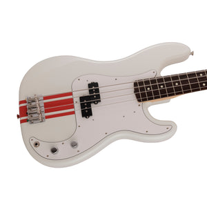 Fender Japan Traditional II 60s Precision Bass Guitar, RW FB, Olympic White / Red Stripes