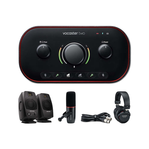Focusrite Vocaster TWO podcasting Pack w/ Adam D3V Bundle, Black