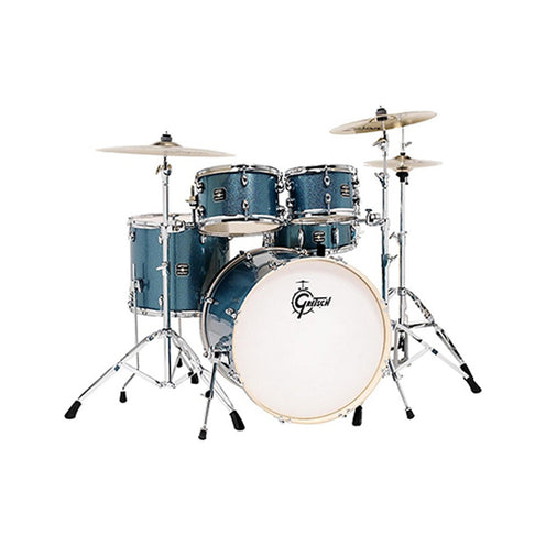 Gretsch GE4E825BS Energy 5-Piece Drum Kit w/Hardware (22inch BD), Blue Sparkle w/ Meinl HCS Cymbals Bundle