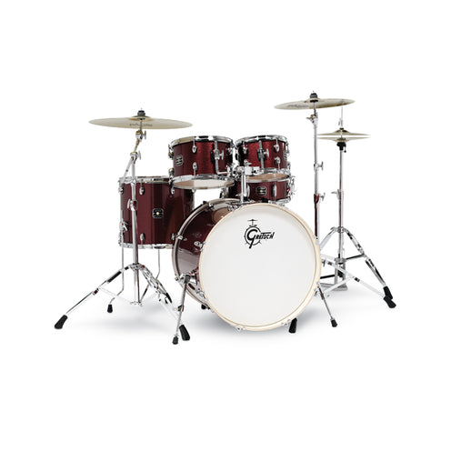 Gretsch GE4E825RS Energy 5-Piece Drum Kit w/Hardware(22inch BD), Ruby Sparkle w/ Meinl HCS Cymbals Bundle