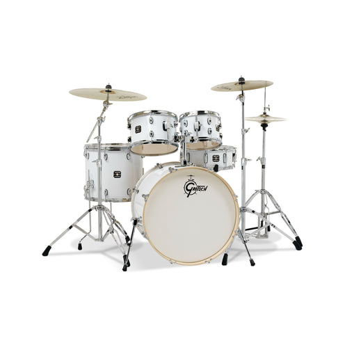 Gretsch GE4E825W Energy 5-Piece Drum Kit w/Hardware (22inch BD), White w/ Sabian SBR Cymbals Bundle