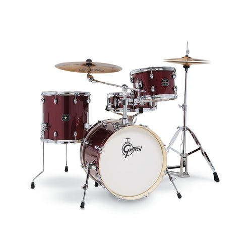 Gretsch GE4S484-RS Energy 4-Piece Street Kit w/Hardware (18inch Bass), Ruby Red Sparkle w/ Meinl HCS Cymbals Bundle