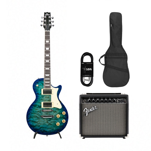 Heritage Ascent+ Collection H-150 Electric Guitar, Lake Blue Burst w/ Fender Champion II 25 Bundle