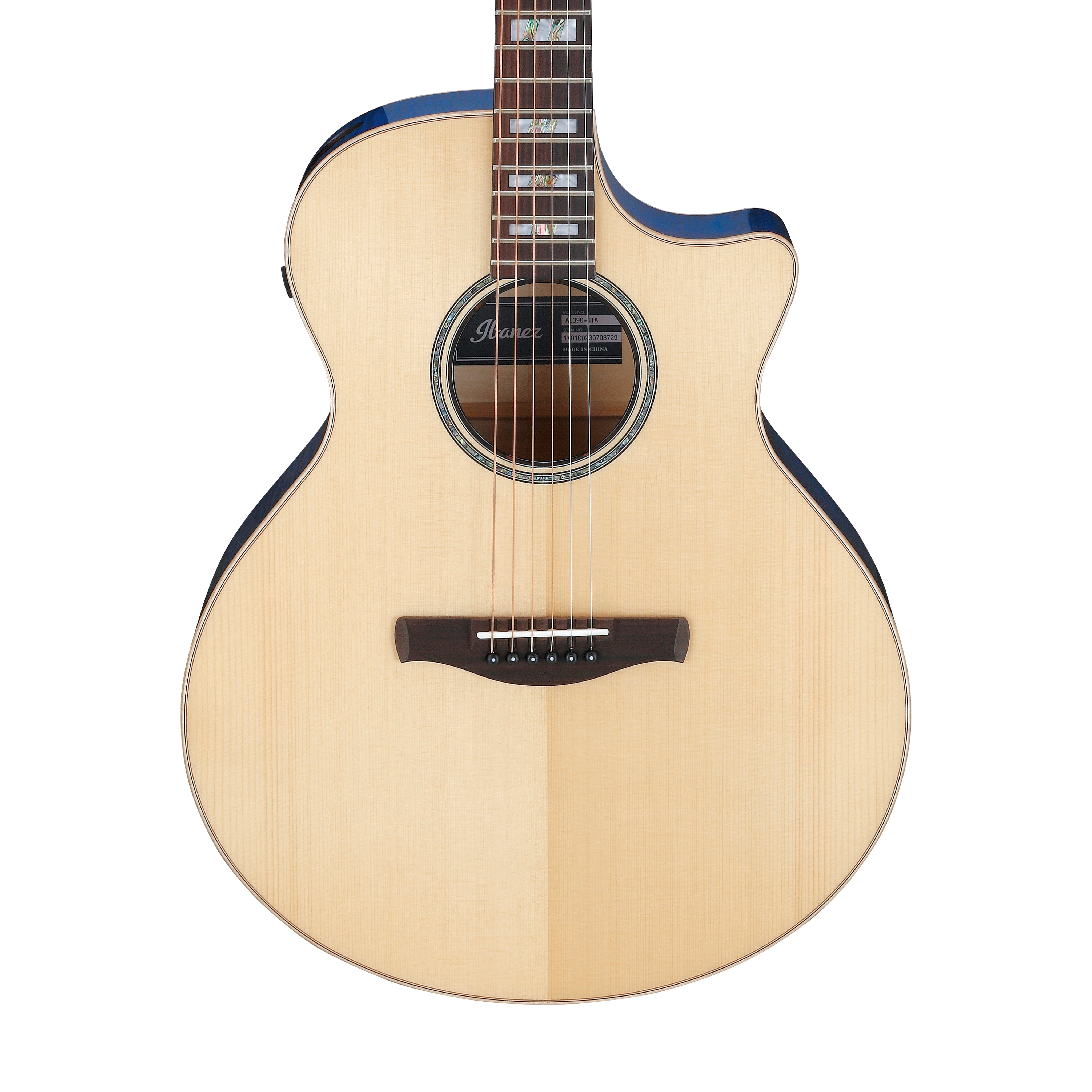 Ibanez AE390-NTA Acoustic Guitar w/Natural High Gloss Top, Aqua
