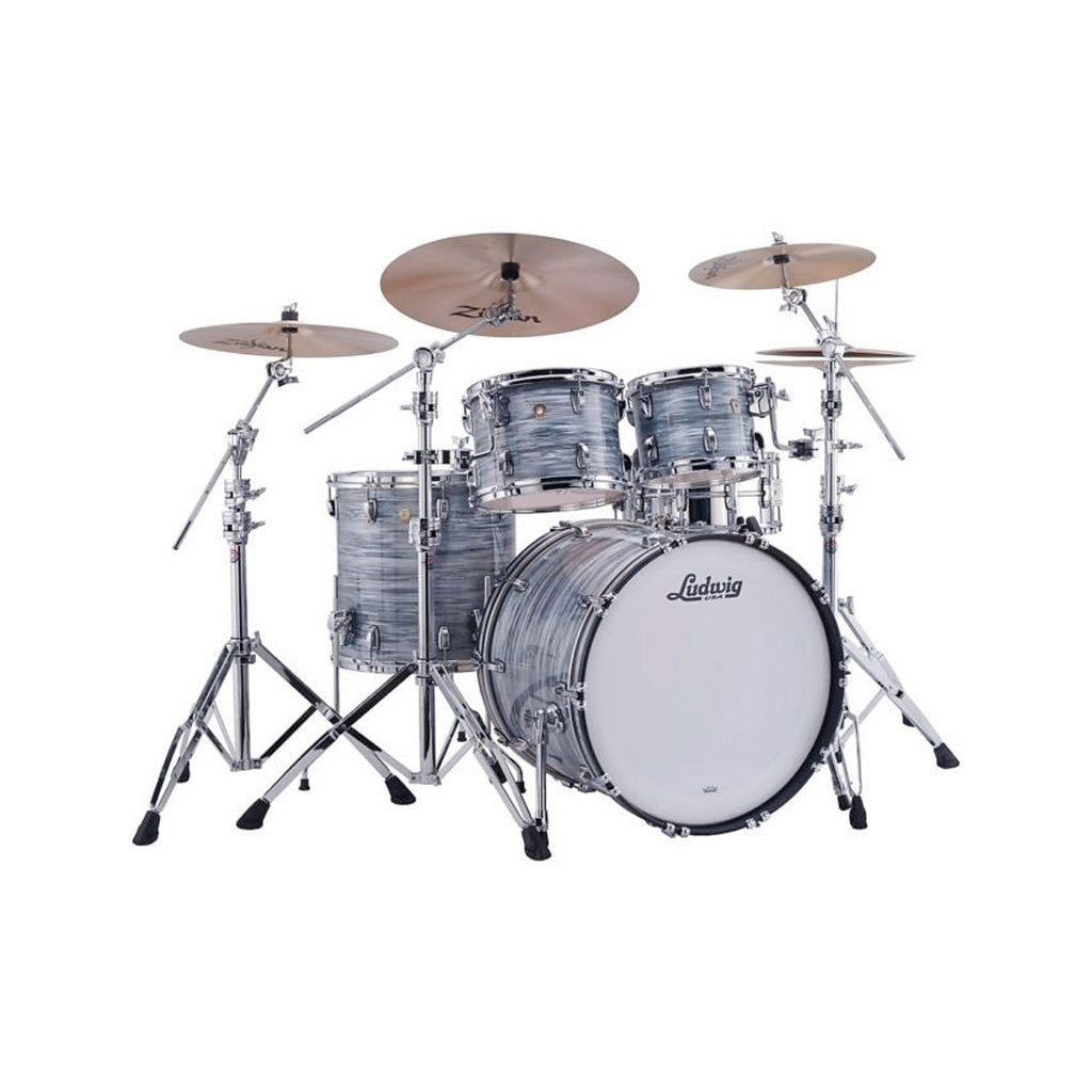 Ludwig L88204AX2Q Classic Maple 4-Piece Drum Kit (22B+16F+12T+10T), Vintage Blue Oyster