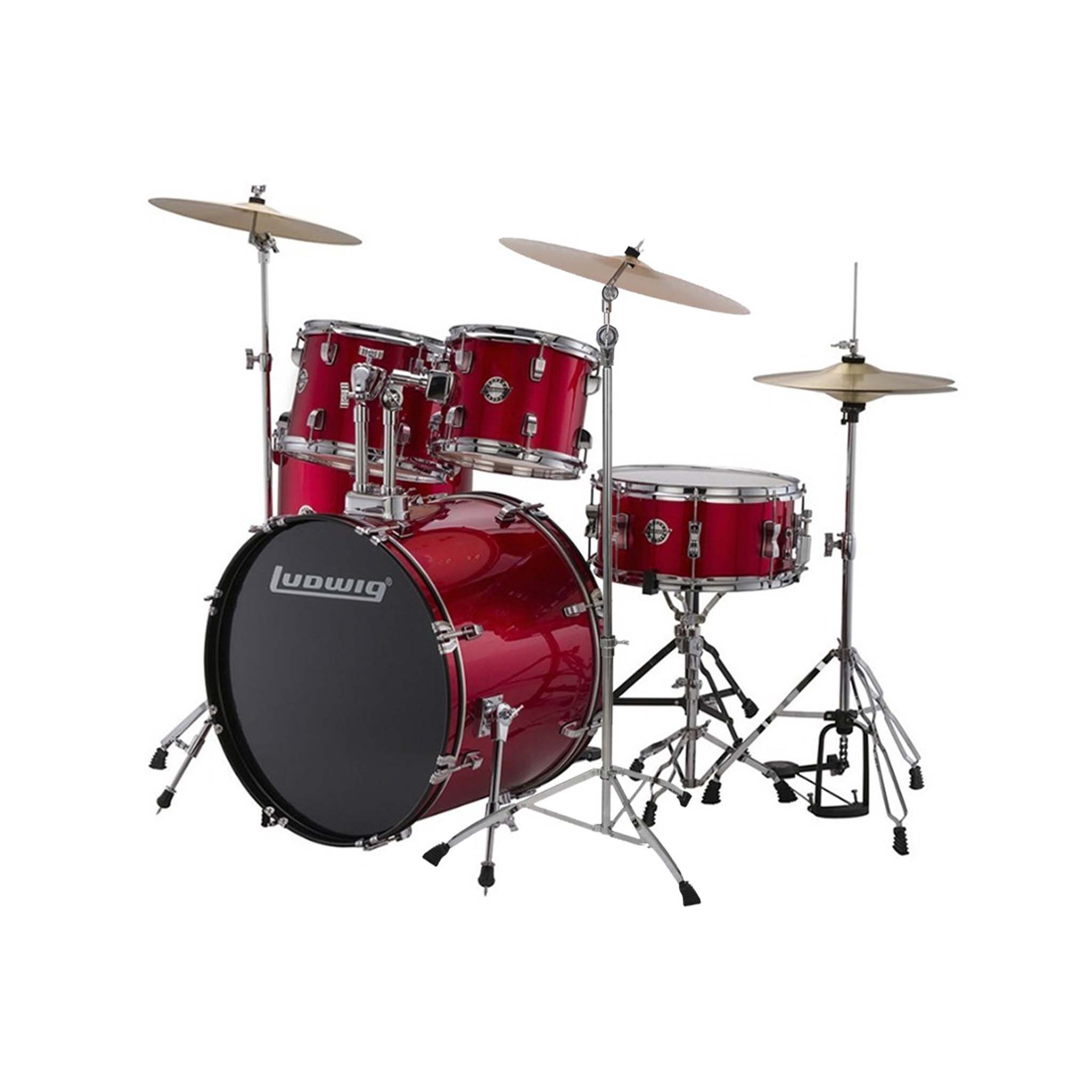 Ludwig LC16014 Accent Fuse 5-Piece Drums Set w/Hardware+Throne+Cymbal, Red Foil
